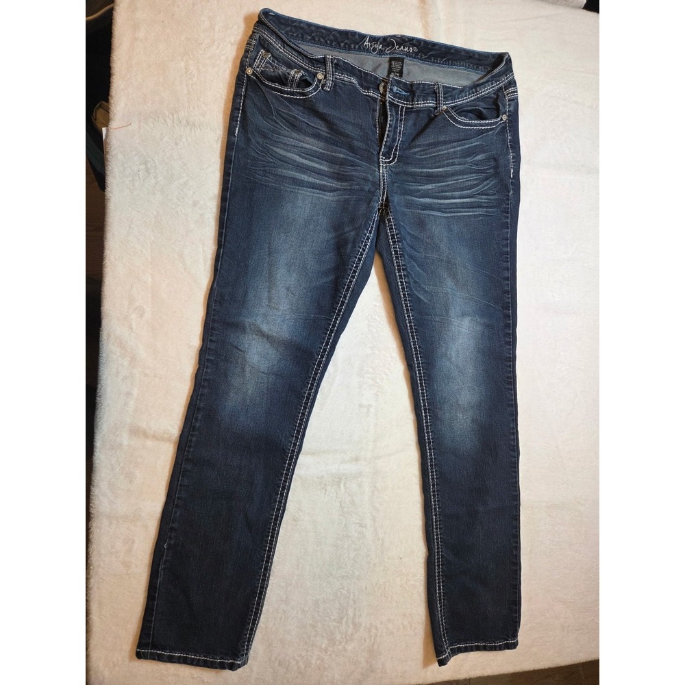 358 Ariya Jeans Girls 15/16 Dark Wash Bootcut Stretch Jeans Rhinestone